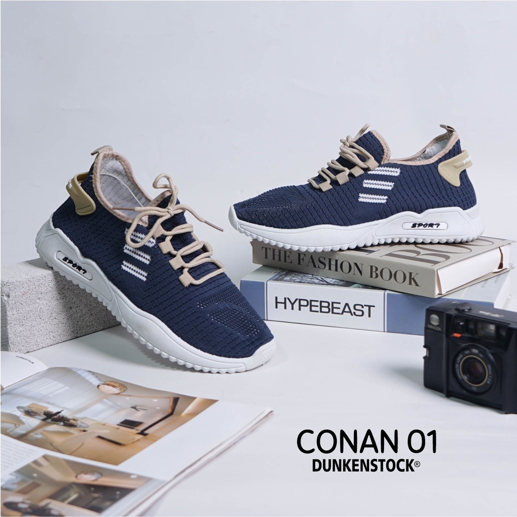 DUNKENSTOCK CONAN 01 Sepatu Sneakers pria Casual Hitam Polos TERBARU!