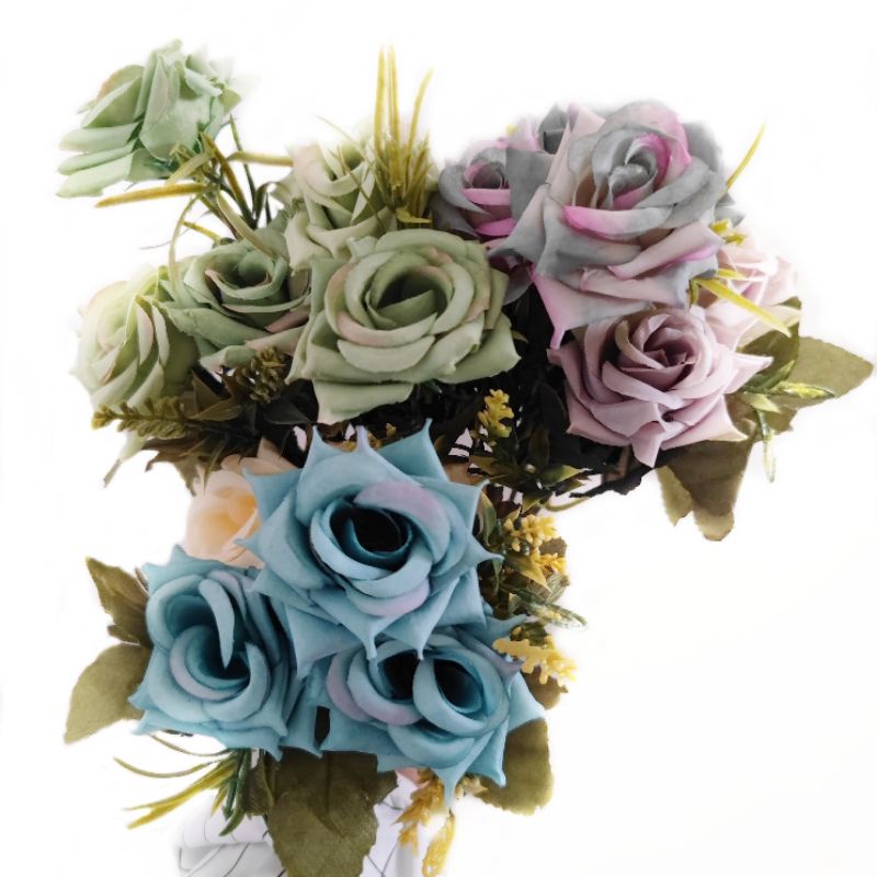 Bunga Mawar 2 Warna AF58 Hybrid Tea Roses Plant Artificial Dekorasi Backdrop Properti Foto Wedding