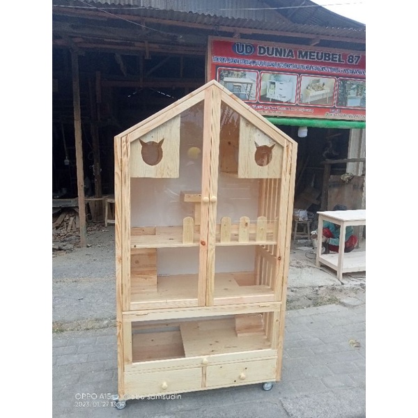 Cat Aquarium / Rumah Kucing Kayu Jati Belanda / Kandang Kucing Minimalis Modern