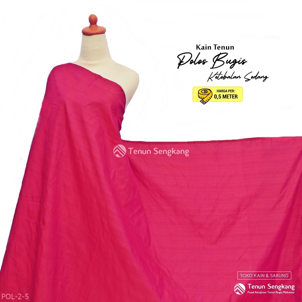 Kain Tenun Polos Ketebalan Sedang Bahan Viscose Rayon Sutra Bugis Makassar Pink Kemerahan - Tenun Se
