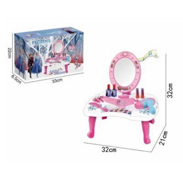 Mainan Dandan Koper Lipat Dresser Table Toys Meja Rias Make Up Frozen - Tanpa Bubble