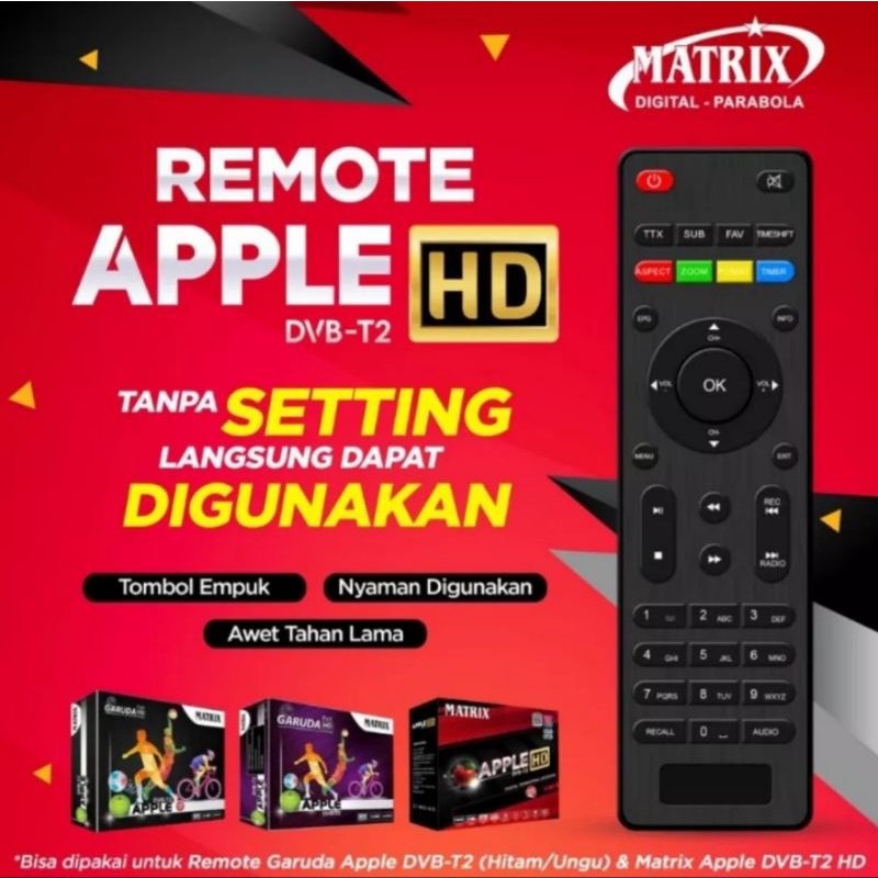 REMOTE SET TOP BOX DVB-T2 MATRIX APPLE HD MERAH