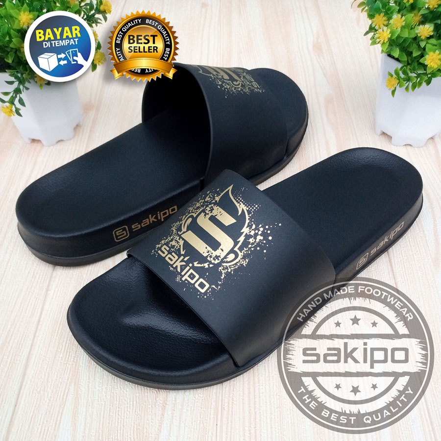 PROMO 2.2 COD SALE !! SANDAL DISTRO PRIA DEWASA REMAJA SLIDE HITAM EMAS / SENDAL SLIDE TAHAN AIR TRENDI KEKINIAN RINGAN NYAMAN DIPAKAI / SANDAL TAHAN AIR TRENDI TERBARU / SAKIPO