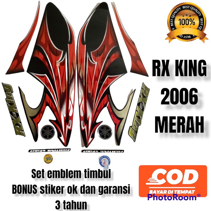 striping rx king 2006 merah set emblem timbul, stiker rx king 2006 merah komplit emblem timbul