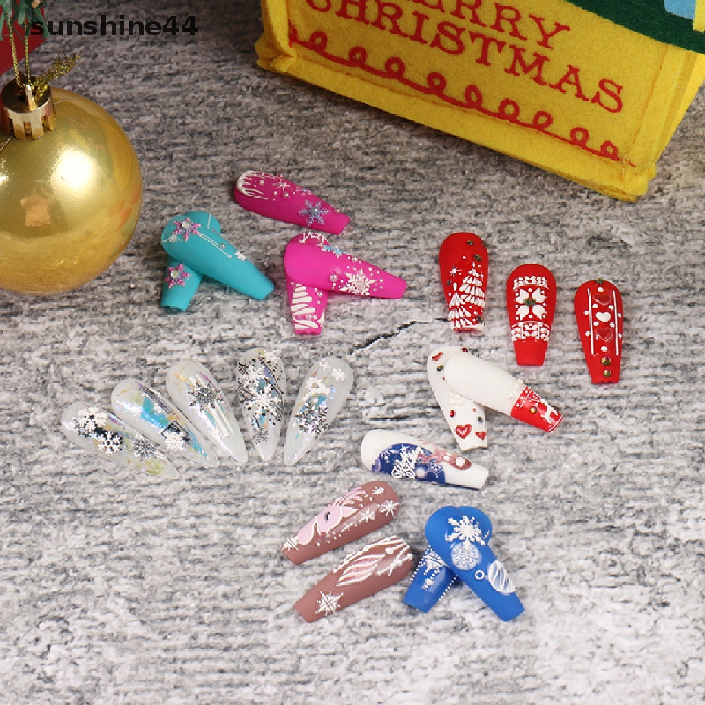 Sunshine Natal 3D Nail Art Stiker Sparkly Emas Perak Glitter Xmas Snowflake Dekorasi.