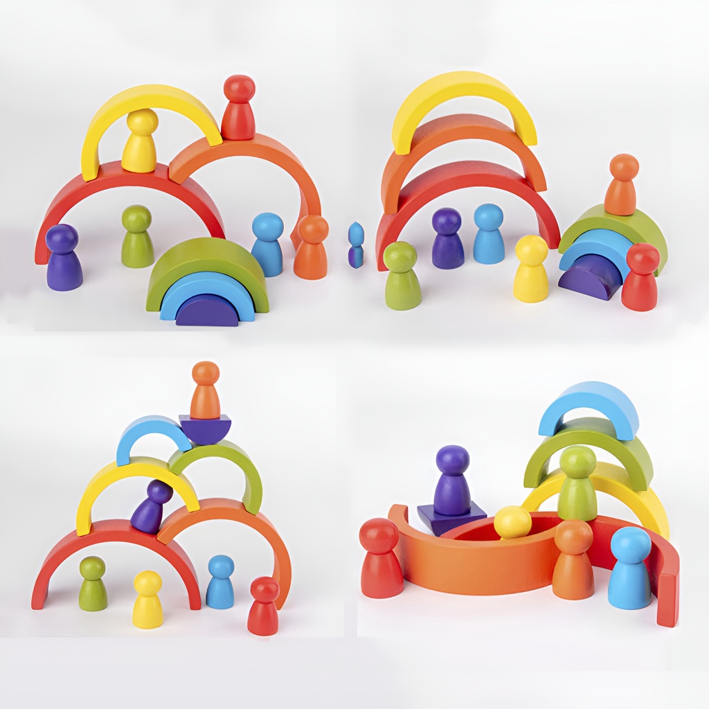 Rainbow Building Block | Mainan Balok Susun Kayu | Mainan Edukatif Anak Laki Laki | Balok Kayu Mainan Anak | Mainan Terbaru 2023
