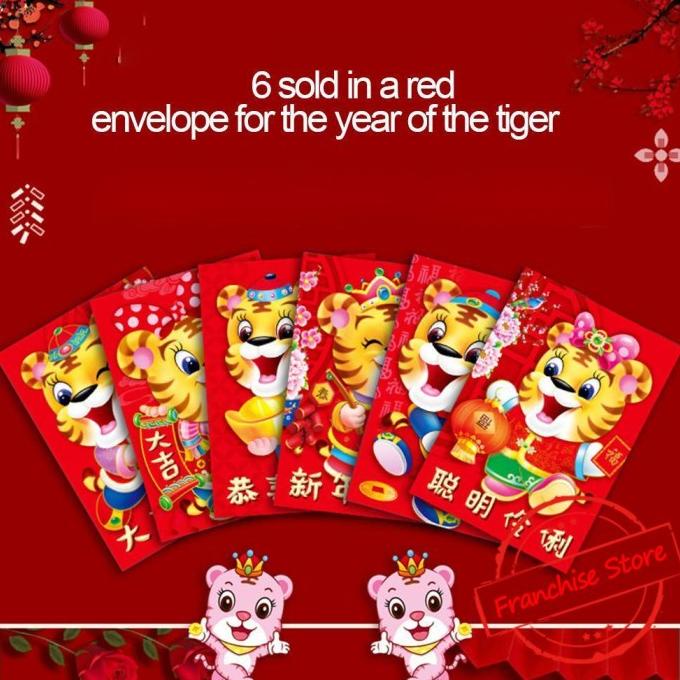 

HN009 6PCS 2022 AMPLOP ANGPAO TAHUN BARU IMLEK GAMBAR HARIMAU WAR MERA RG64654T