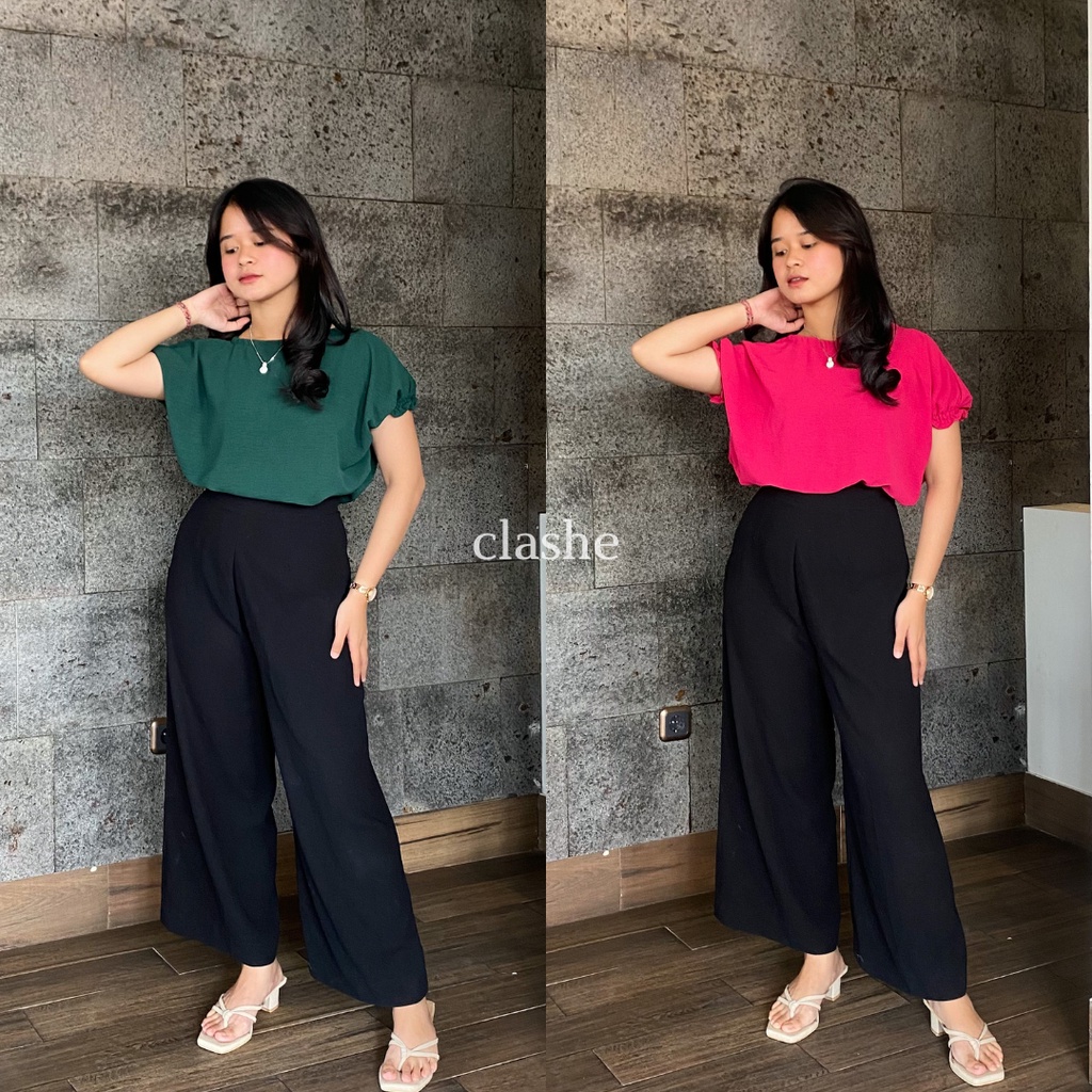 Baju Wanita Atasan Lengan Pendek Crinkle Airflow Anti Lecek Korean Style Kekinian Terbaru Ootd Nadia Top by Clashe