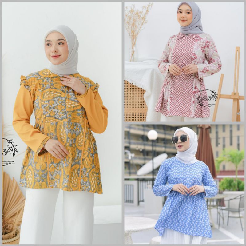 Baju Batik Wanita Modern Atasan Blouse Batik Kerja Kantor Wanita