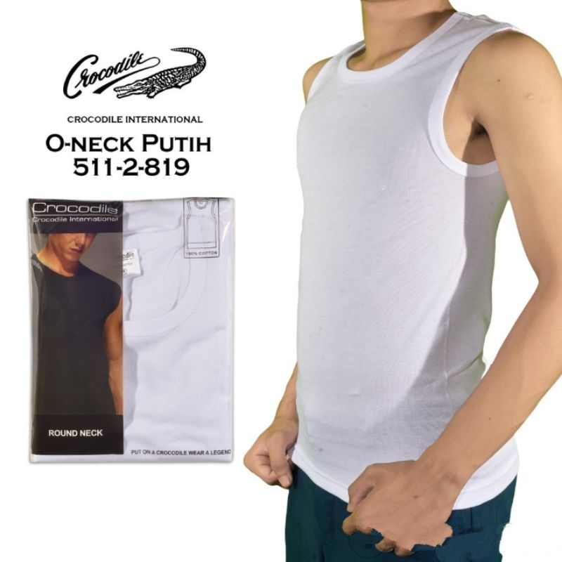 CROCODILE Kaos Singlet Pria 511-819 ROUND-NECK - PUTIH Original