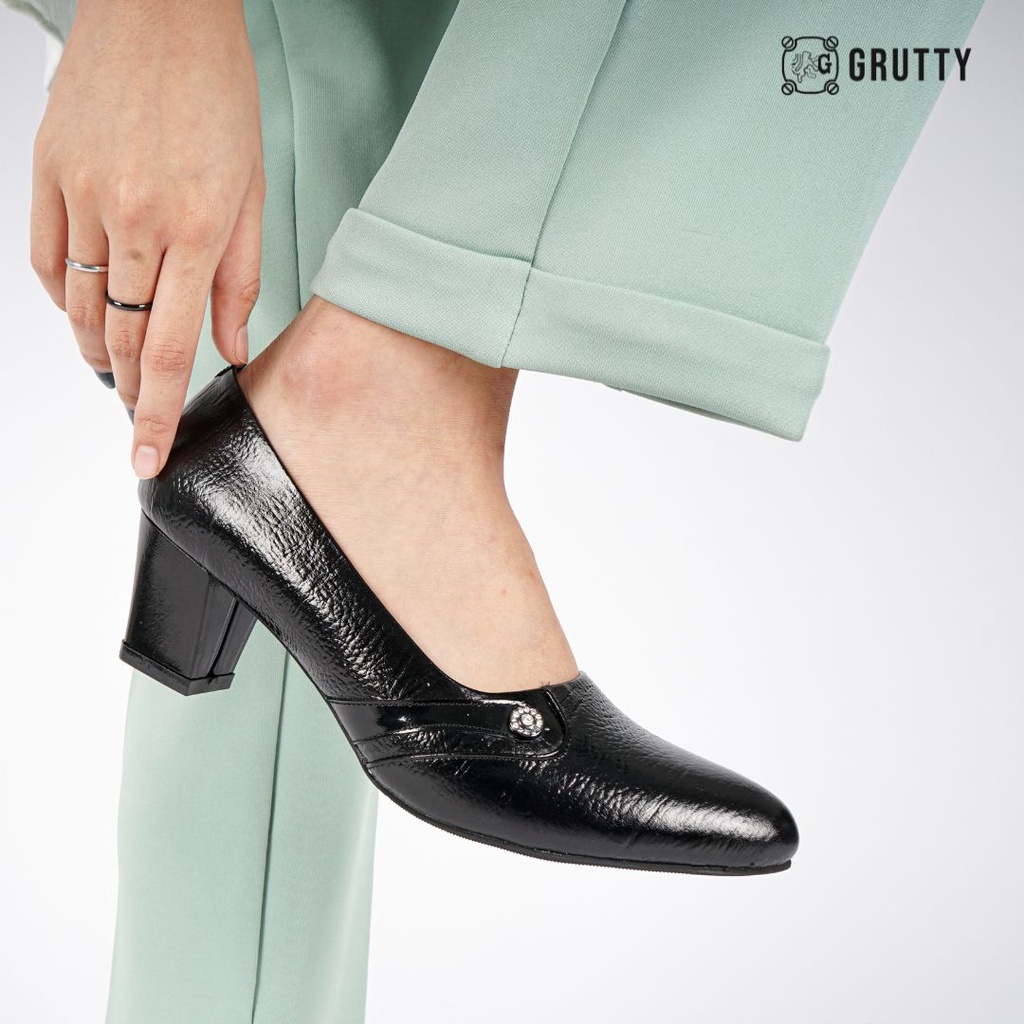 Grutty Sepatu Pantofel Wanita 7 Cm Hitam Polos Formal Guru Sekolah Kantor Kerja Shabita Hitam