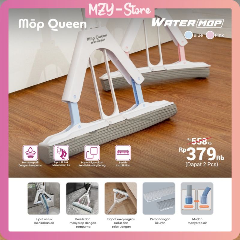 Mop Queen (NEW) Water Mop Alat Pel Lantai Peras Pel Lantai Spons Mop Queen Sponge Chamois Mopqueen Pink Blue Original