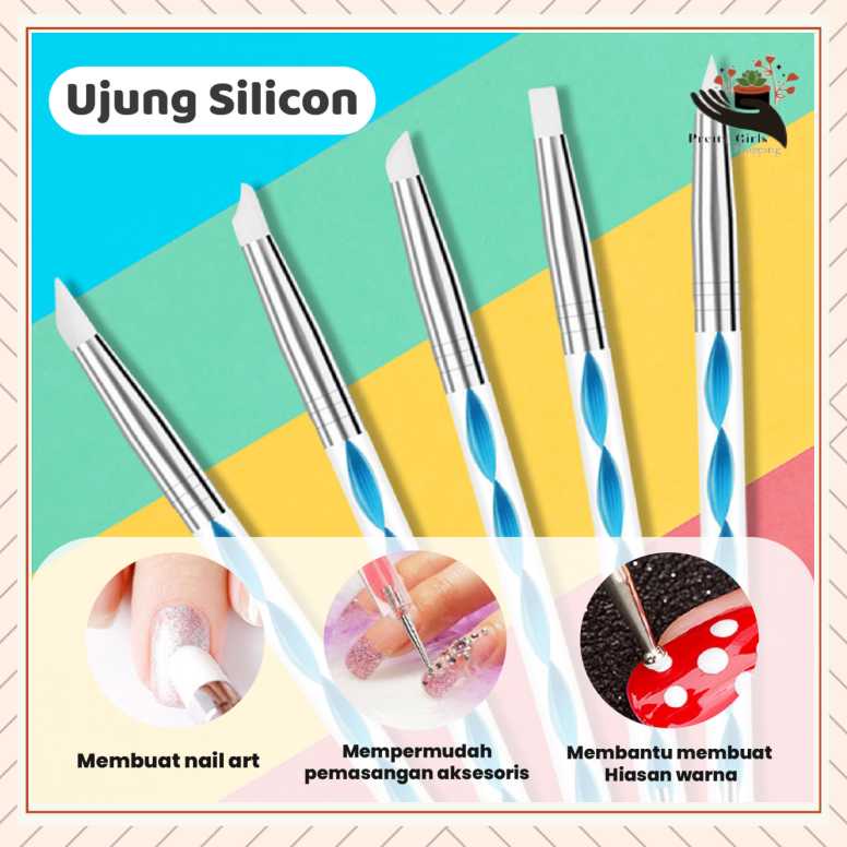 Pretty  Set Brush Dotting Silikon Dua Sisi Untuk Nail Art/Dotting Silikon 2fungsi nail art tools