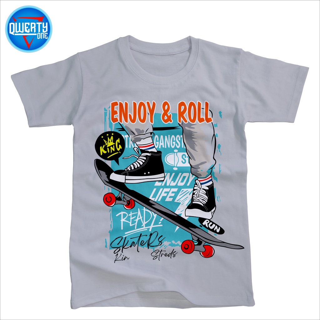 Kaos Anak Distro ENJOY &amp; ROLL Abu Muda 1-10 Tahun