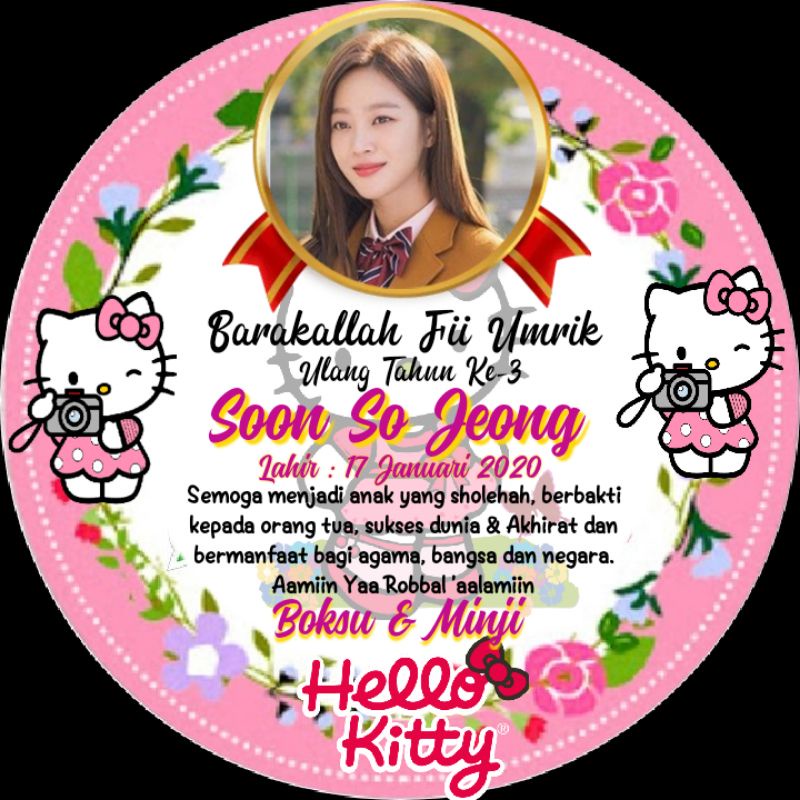 

Stiker Label Acara Ulang Tahun Tumpeng Mini karakter cewek hello Kitty