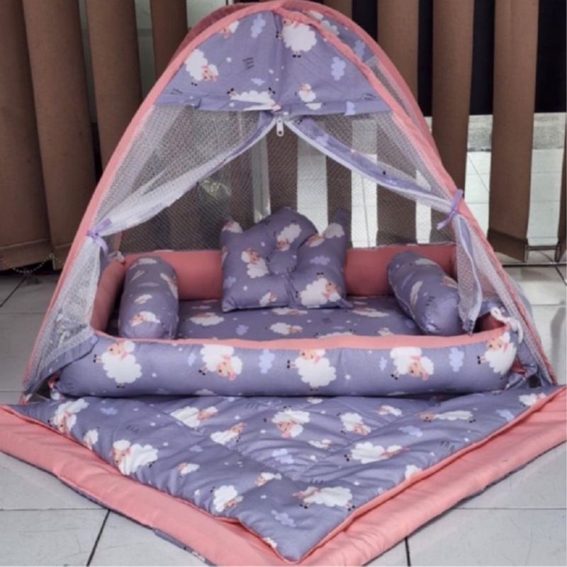 BEST-SELLER Kasur Bayi Kelambu dan-Bedcover Motif Archery x Polkadot-navy CBNK 029 PLUS NON FURING