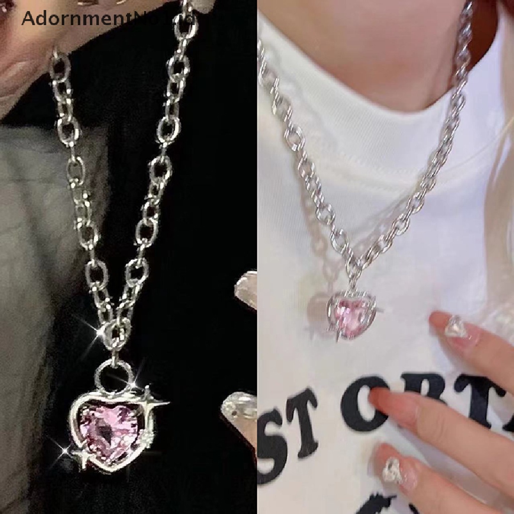 [AdornmentNo1] Fashion Peach Hati Tetesan Air Liontin Kalung Pink Kristal Egirl Manis Keren Klavikula Rantai Perhiasan Estetik [ID]