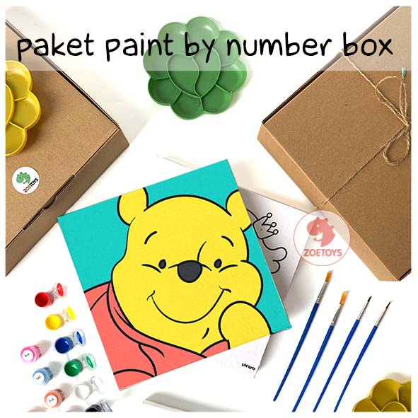 Zoetoys Paket Lengkap Paint by Number Box | Custom Numbers Children Canvas 20x20 Painting Set Kanvas Pallet Kuas Anak Kit Disney Princess Unicorn Toy Story Pooh Pokemon Mario Anya Space Easter Paskah Ramadan Activity | Peralatan Melukis | Cari Bingkisan H