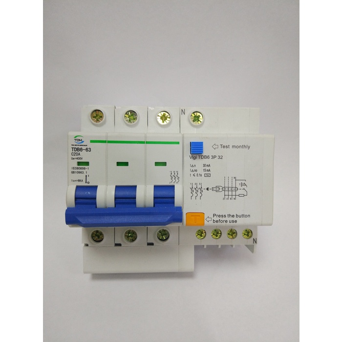 Komponen Listrik Rcbo/Elcb/Rccb Tdm 3P+N Tdb6 30Ma 6A,10A,16A,20A,25A,32A,40A,50A,63A