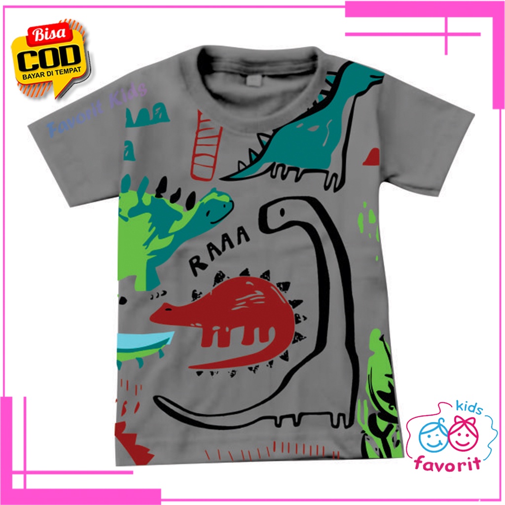 Baju kaos atasan anak laki laki lengan pendek motif dinosaurus unyu usia 1-10tahun