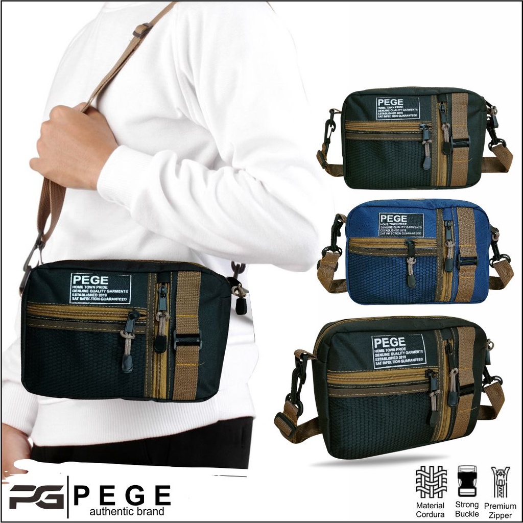 Tas Selempang Bahu Pria PEGE Dosei Slingbag Casual Kombinasi Coklat - PG 8955