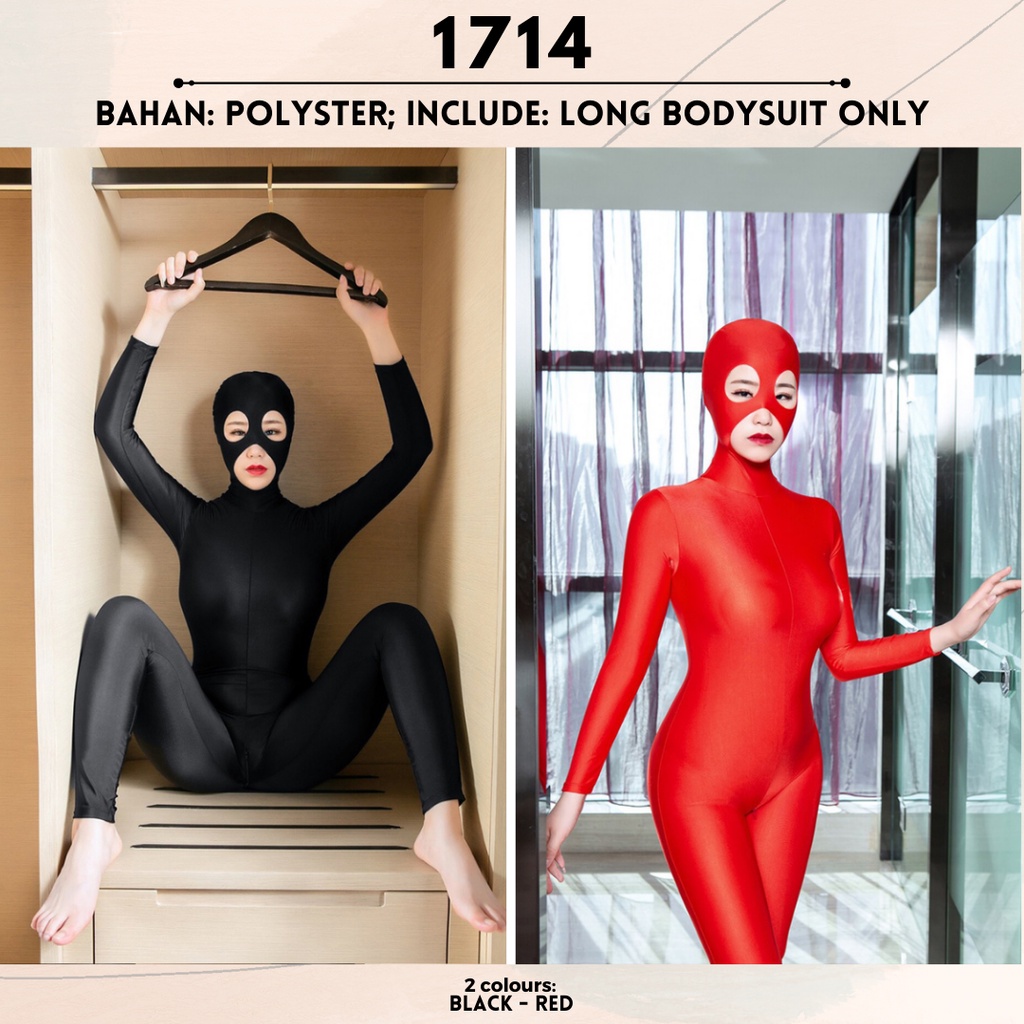 BL1713 BL1714 Zentai Mask Lingerie Sexy Sexy Masked LongSleeve Bodysuit with Back Zipper