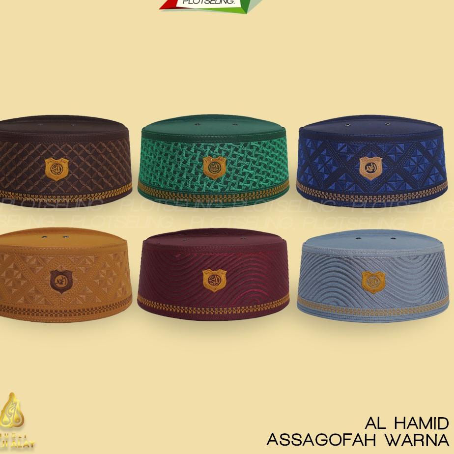 BIT.25Ja23ᴴ ◦ Peci Kopiah Haji Assagofah Polos AL HAMID Anak Dewasa Abu Biru Coklat Emas Hijau Merah