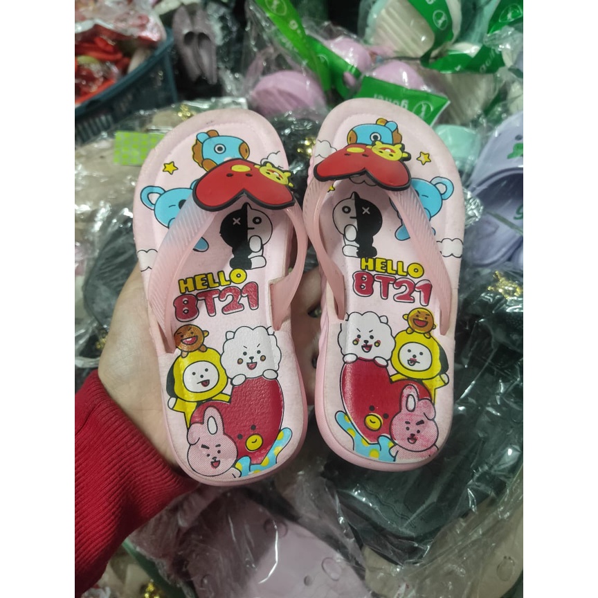 SANDAL JEPIT ANAK JELLY BT21 KARAKTER DARI BTS dan Boba 669-63 UK 24/35/ sandal jepit boba anak