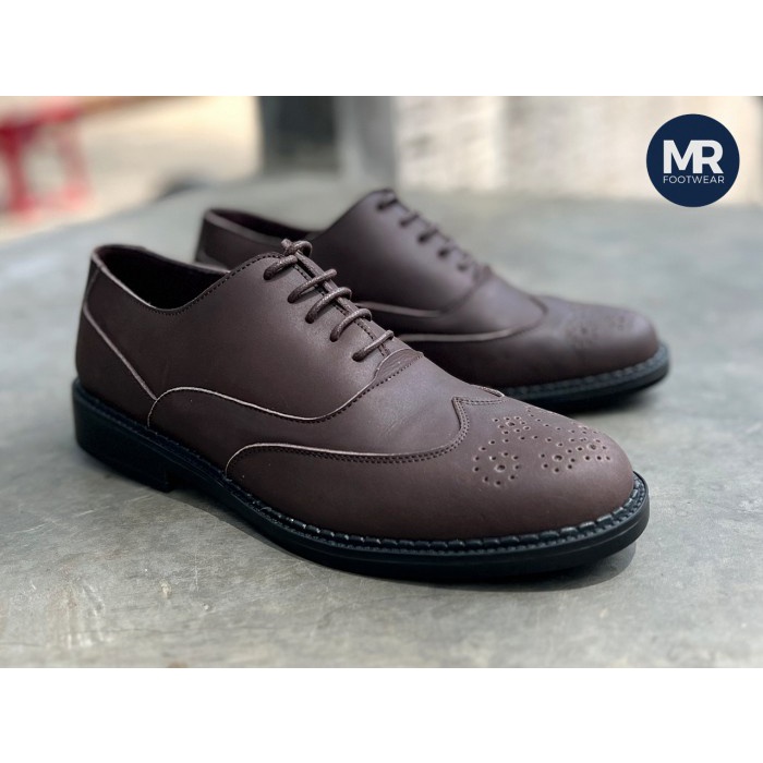 Sepatu Kulit Pria - Ibiza Wingtip Oxford Brown Coklat - MR. Footwear (Pantofel Formal Kerja)