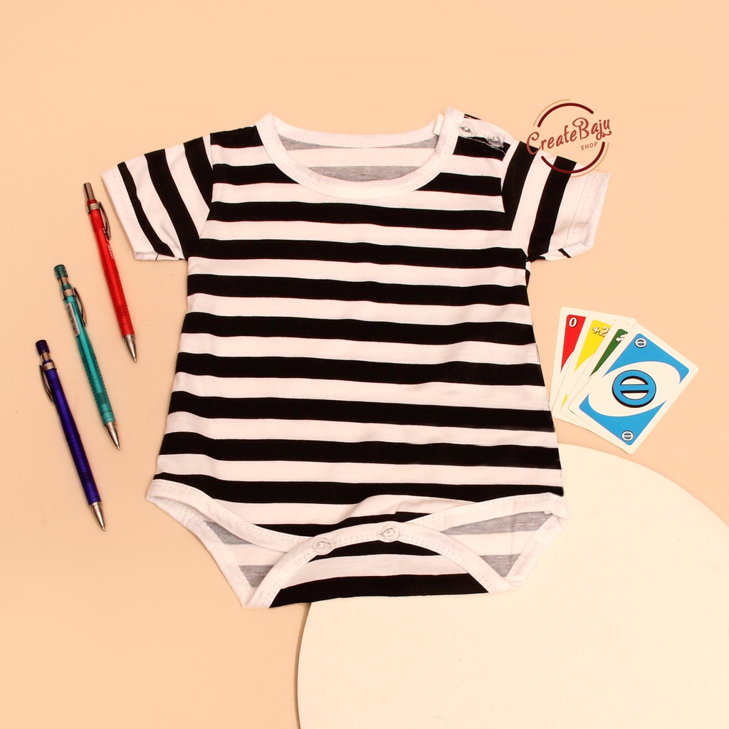 BAJU BAYI JUMPER BAYI 3-12 BULAN JUMPSUIT BAYI MOTIF SALUR HITAM FASHION TERMURAH