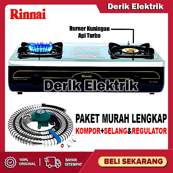 RINNAI KOMPOR GAS 2 TUNGKU RI712A PAKET SELANG REGULATOR