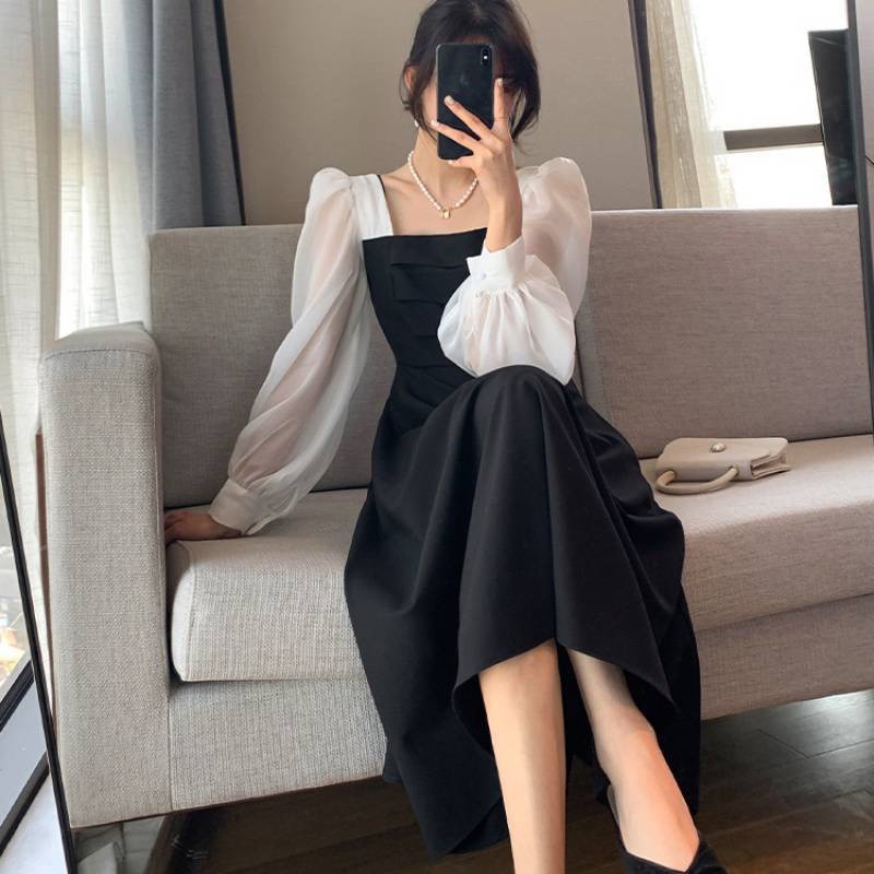 Toply shop Dres  Long Dres korean style lengan ceruty / Dres wanita bahan crinkle airflow / Long  sleeve midi lengan panjang