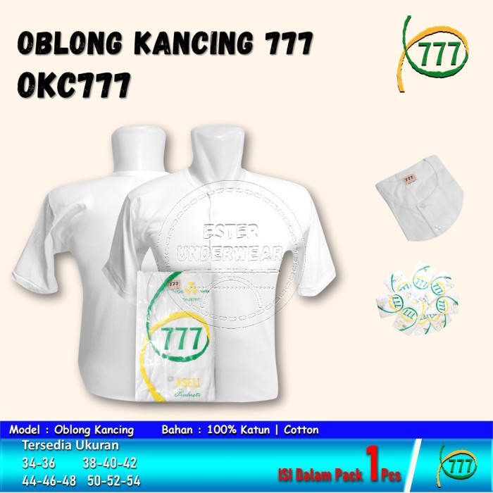 Kaos Dalam Kaos Dalam Oblong Kancing 777 Okc777 Putih Isi 1Pcs Bahan Katun