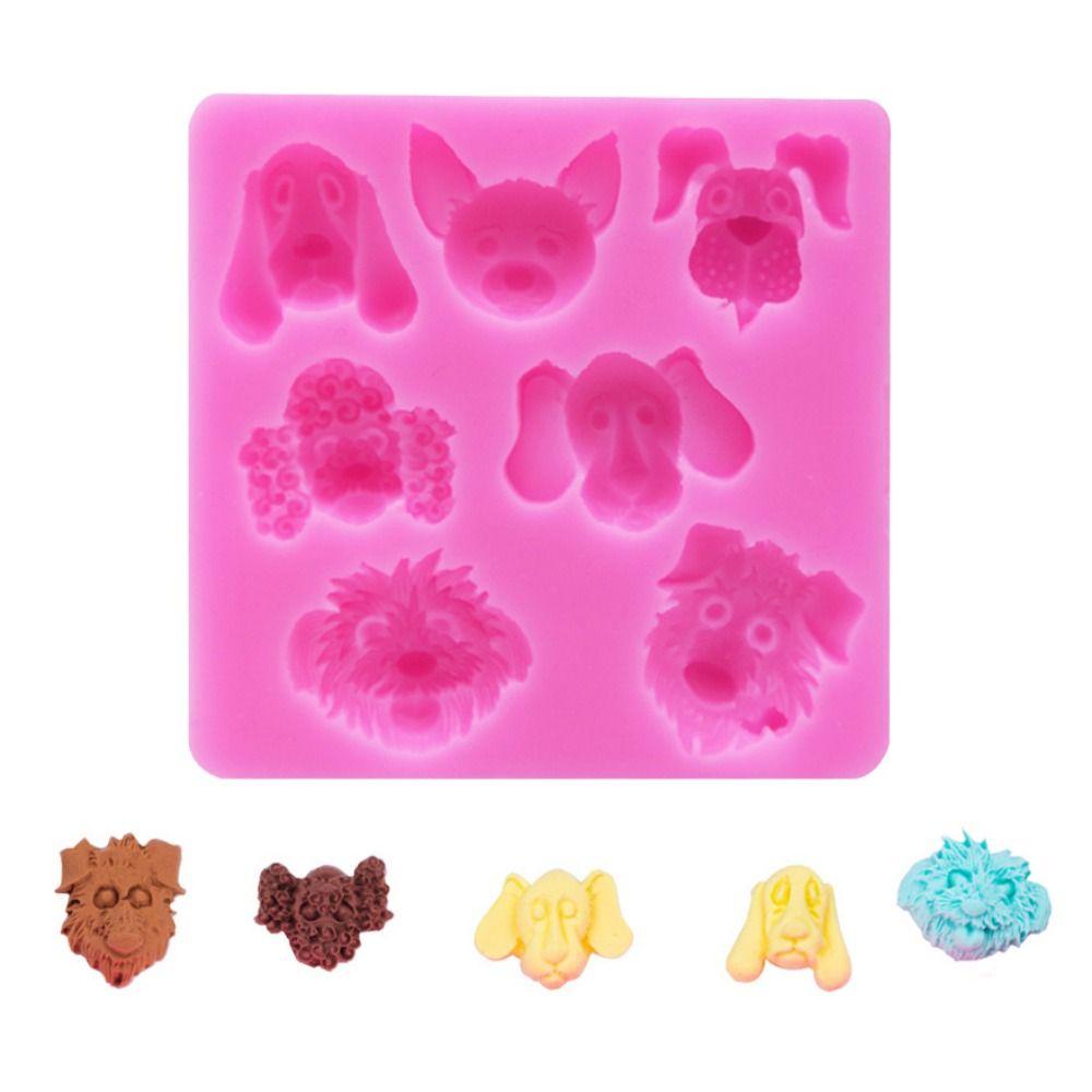 【 ELEGANT 】 Cetakan Fondant 3D Silikon Bentuk Kepala Anjing Untuk Kue Kering Coklat DIY Candy Mold