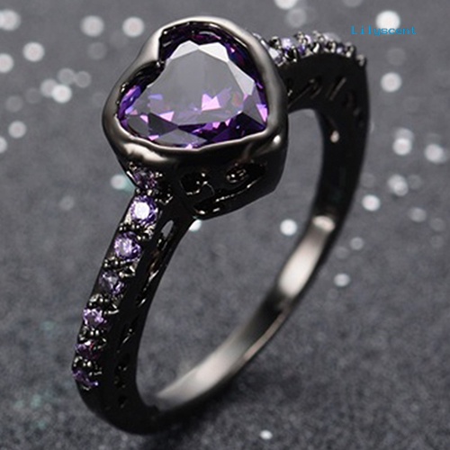 [LS] Fashion Wanita Zirkon Mengkilap Hitam Berlapis Emas Perhiasan Cincin Lamaran Tunangan