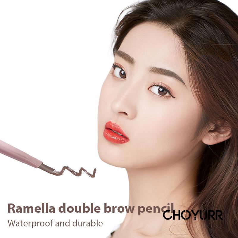 【COD】Pensil Alis Eyebrow 2 in 1 Kepala Double Head Spin Automatic Eyebrow Pensil Tahan Lama Tahan Air Warna Alami -CH