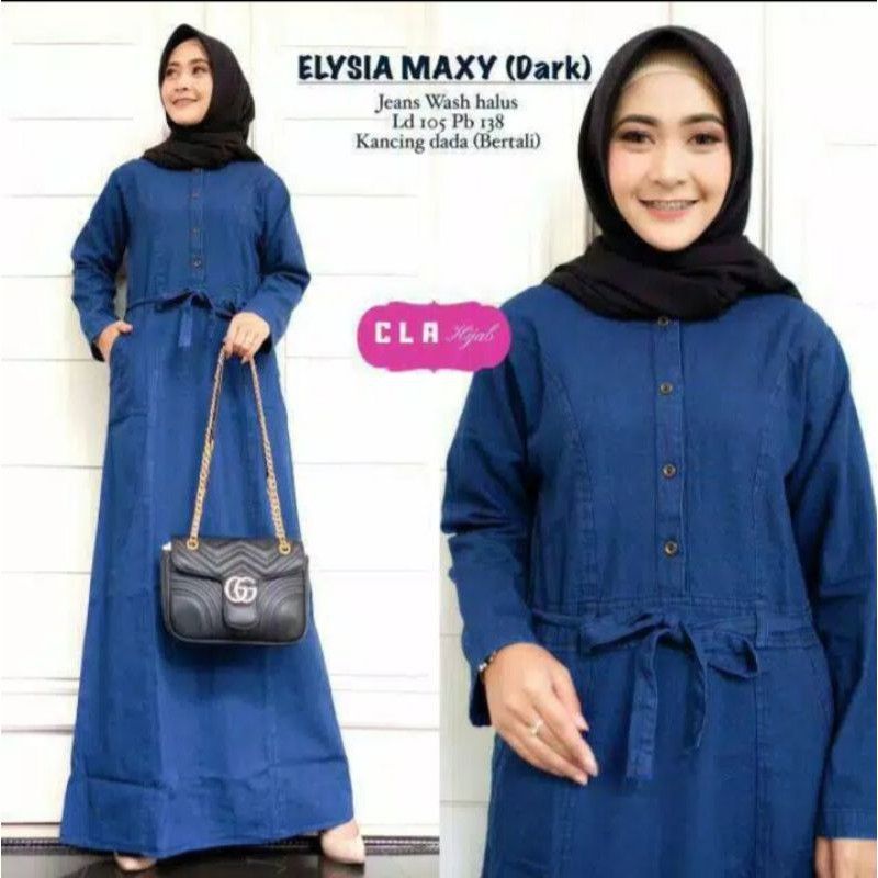 Dress Jeans Wanita Busui Friendly Elysia Maxy | Fashion Muslim Kekinian | Gamis Lepis Terbaru