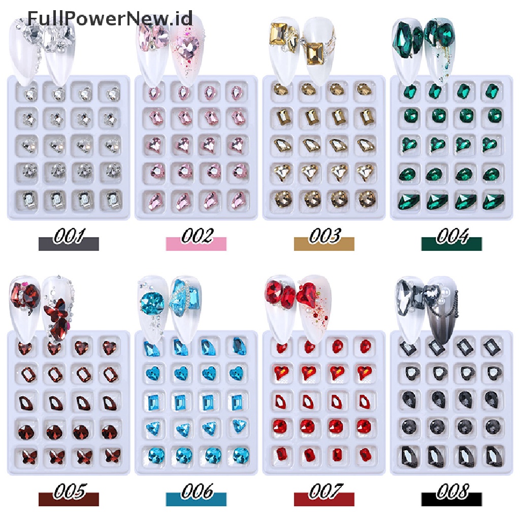 Power 20PCS 3D Nail Art Rhinestones Kristal Batu Warna-Warni Tips Dekorasi DIY ID