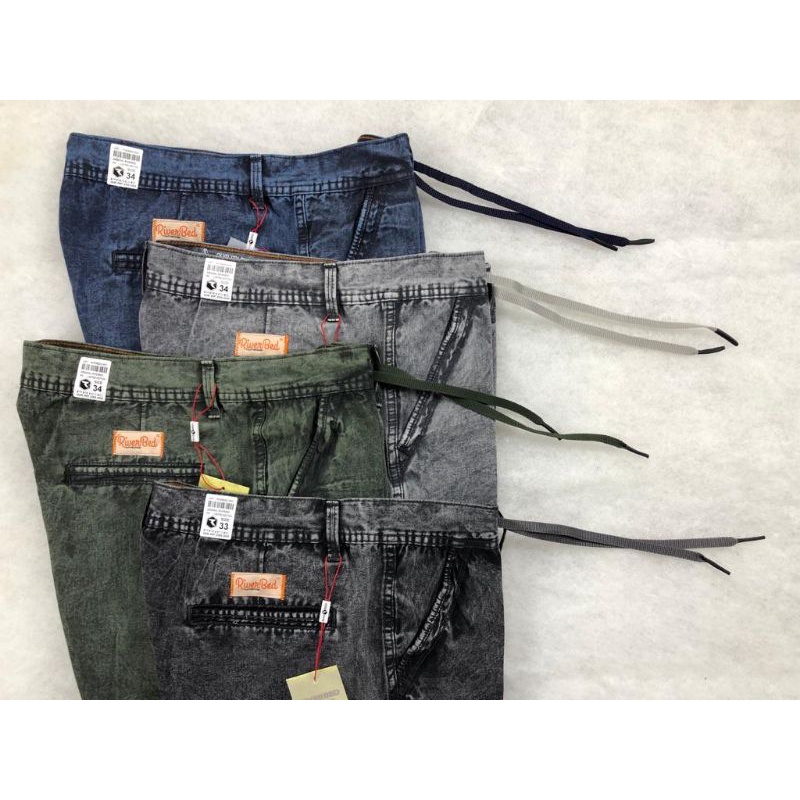 trendy Celana Pendek Pria semi jeans wash hitam ice snow distro casual cowok hits original riverbed