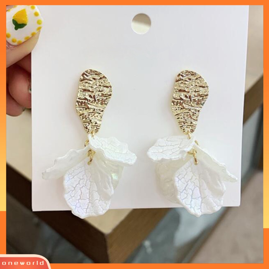 [ONE] 1pasang Drop Earrings Kelopak Bunga Liontin Berlebihan Electroplating Kresek Shell High Gloss Berdandan Fashion Item Trendi Wanita Menjuntai Anting Perlengkapan Kostum