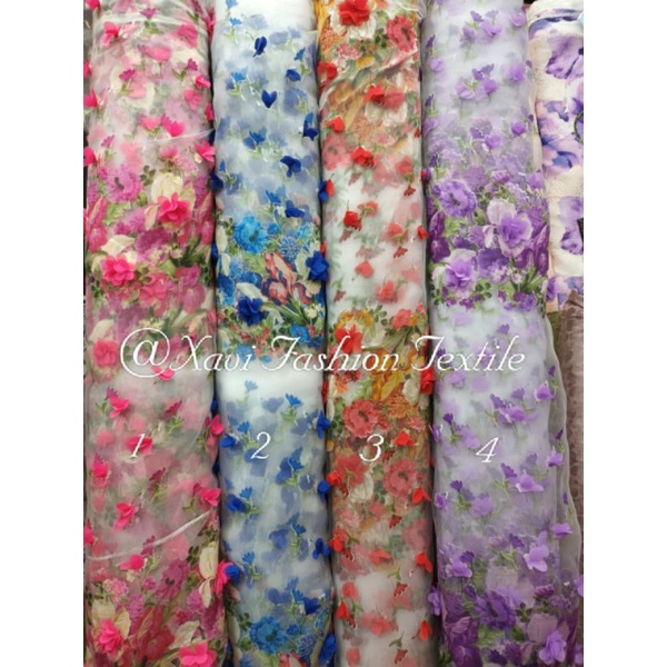 Kain Kaca Organza Original Motif 3D Bunga || Harga Per Setengah Meter(50cm)