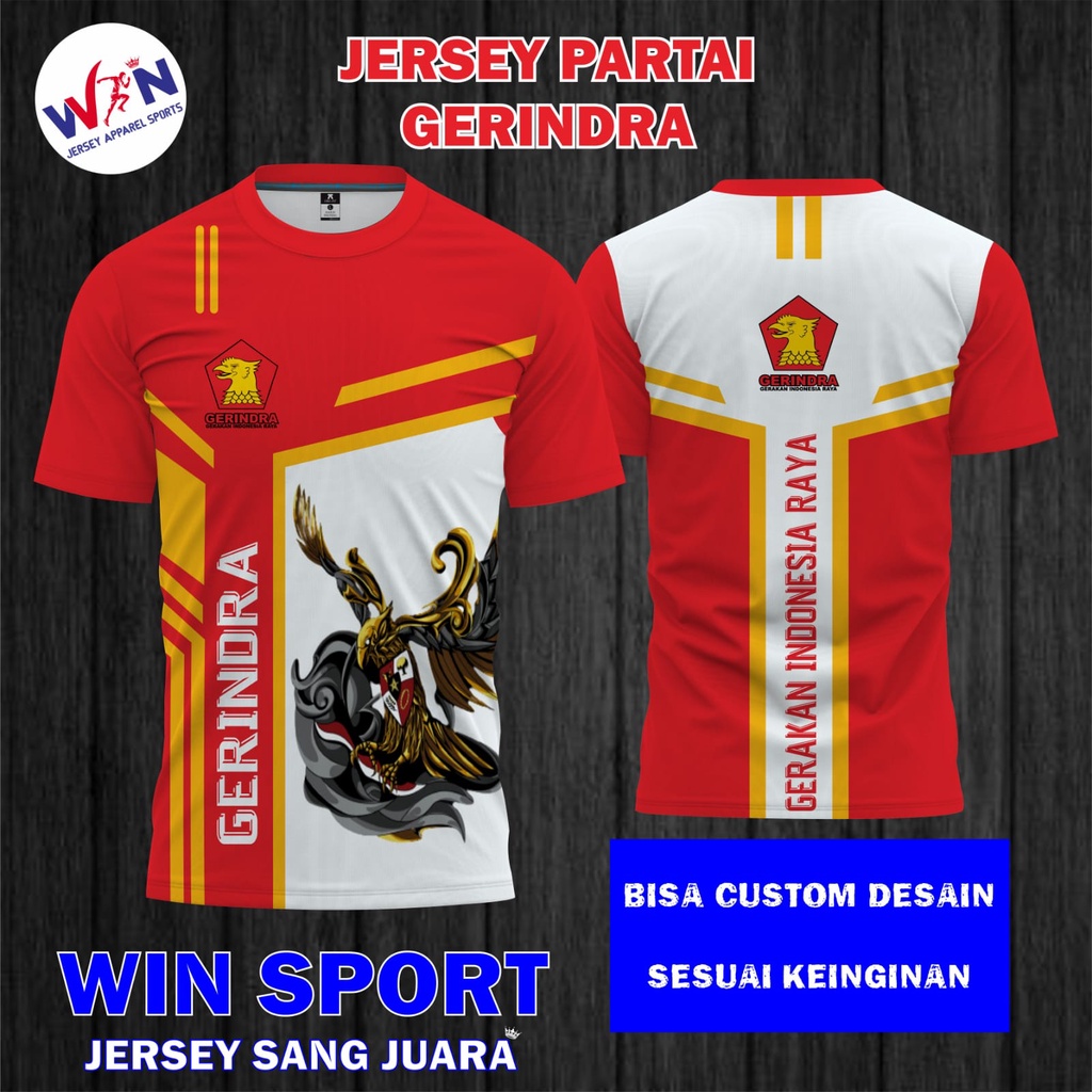 BAJU KAOS PARTAI GERINDRA GERAKAN INDONESIA RAYA BAHAN DRYFIT JERSEY PREMIUM QUALITY LENGAN PENDEK