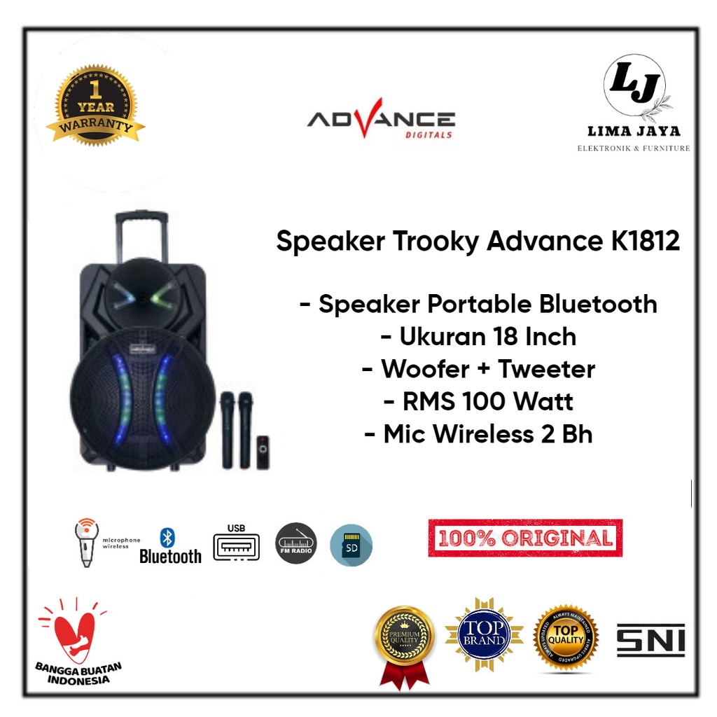 Speaker Portable Bluetooth Trooky ADVANCE K1812 Spiker Karoke 18 Inch
