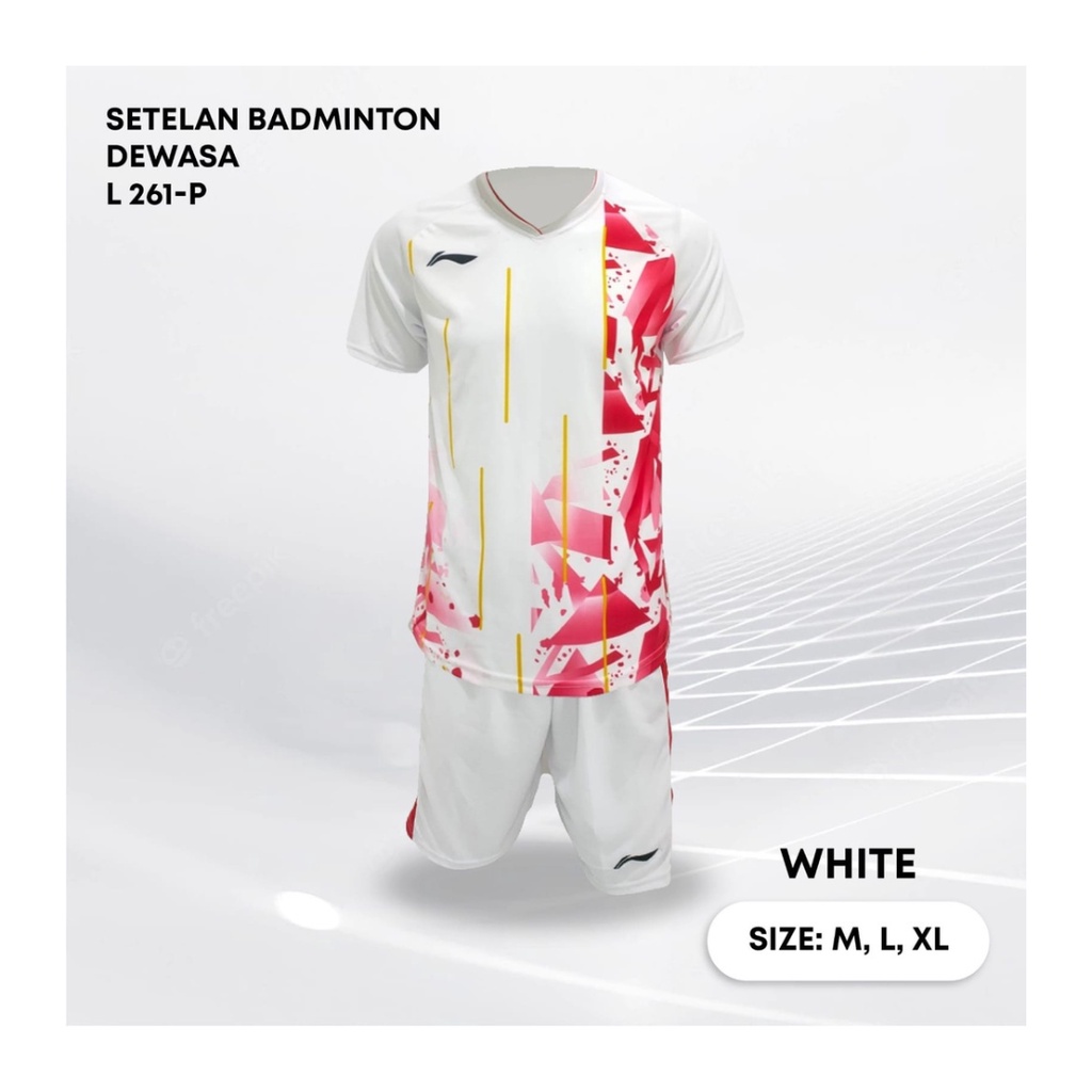 Kaos bulutangkis pria L261 setelan baju celana badminton jersey wanita dewasa t-shirt outfit seragam jarsey kostum olahraga pakaian apparel sport jersy bulu tangkis casual jersi sudirman thomas uber cup print custom suit putih polos