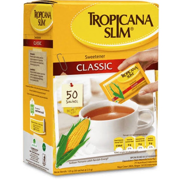 

TROPICANA SLIM CLASSIC SWEETENER PEMANIS PENGGANTI GULA 1 BOX ISI 50 SACHET