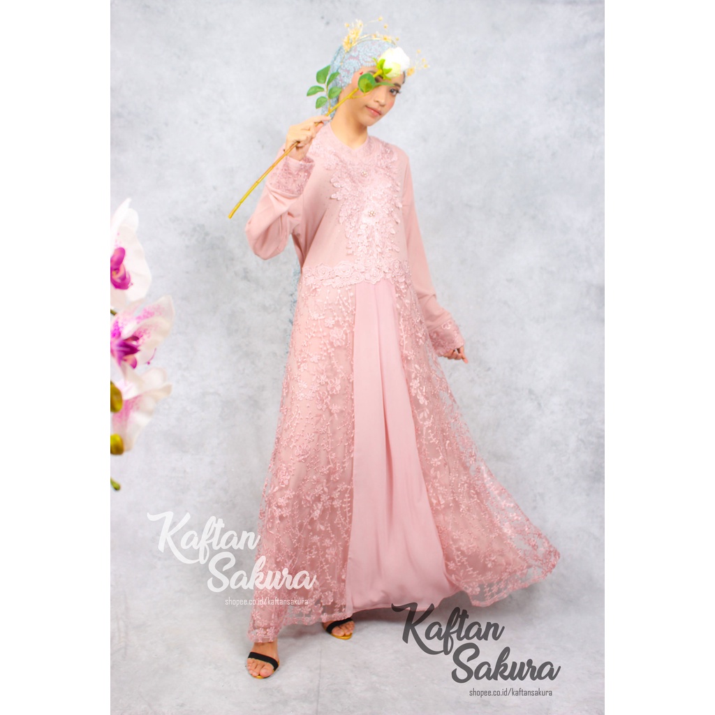 Gamis Muslim Kondangan Kekinian Dewasa dan Remaja Full Brukat Tile Jumbo Abaya Syari