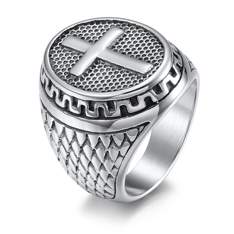 Vintage Stainless Steel Salib Cincin Pria Punk Kristen Paskah Yesus Cincin Perhiasan Biker Jimat Hadiah