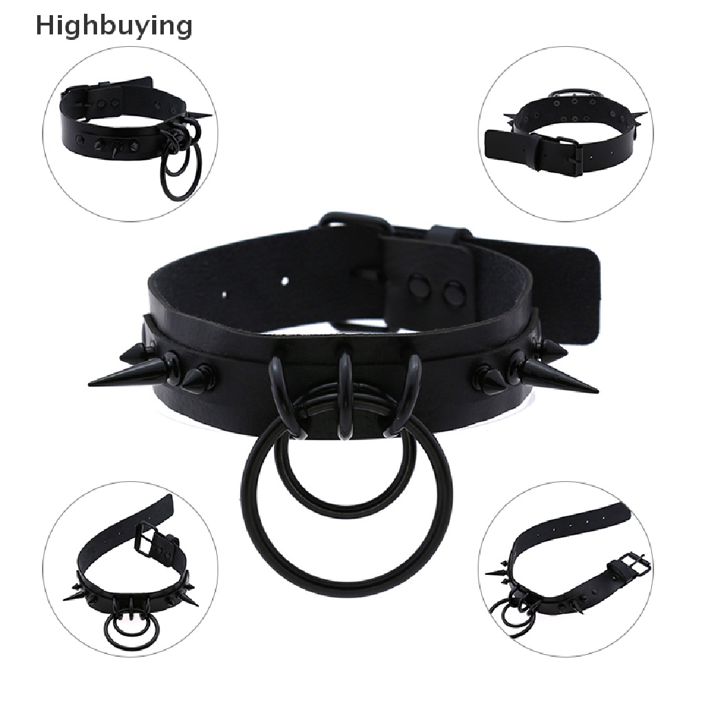Hbid Gothic Perhiasan Punk Goth Choker Wanita Kerah Unisex Rivet PU Leather Necklace Glory