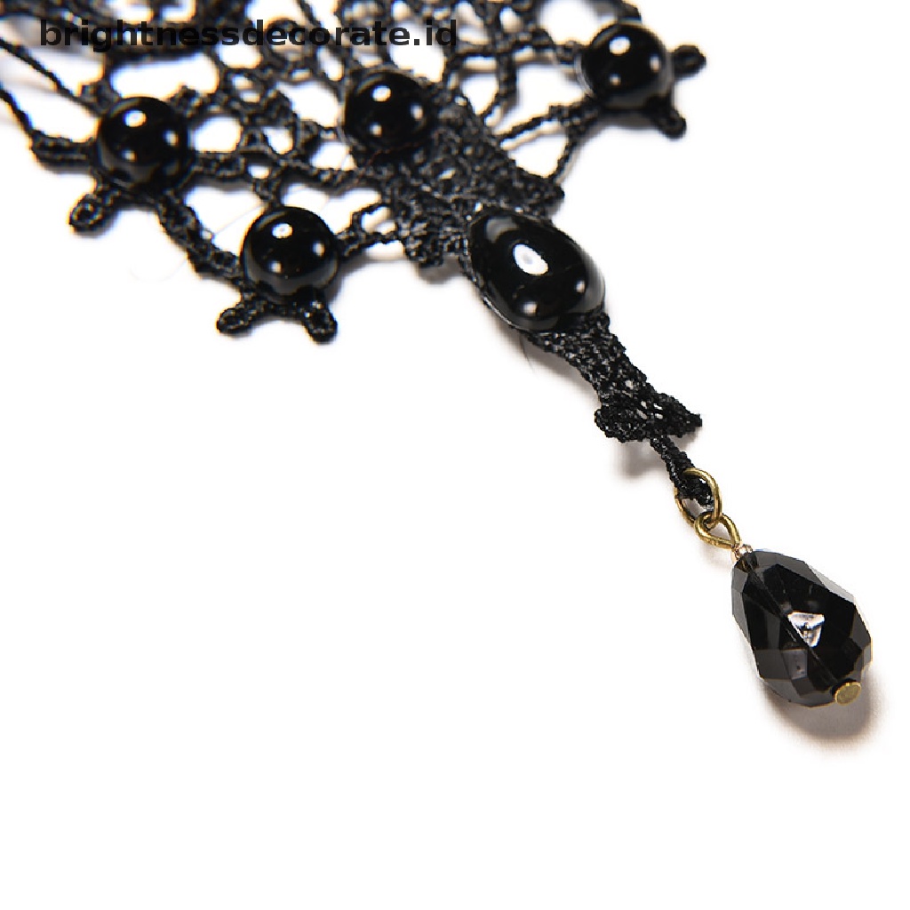 [Birth] Black Lace &amp; Beads Choker Victorian Steampunk Style Gothic Collar Kalung Hadiah [ID]