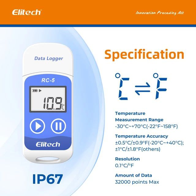Elitech RC5 Temperature Data Logger Monitor USB RC 5 RC-5 Suhu Loger